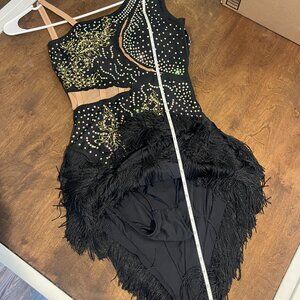 Black and gold fringe latin dance dress - heavily stoned